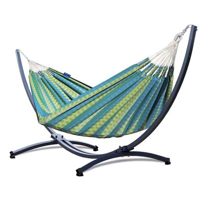 Potenza Outdoor Hammock with Stand for 2 People, Morena, 100% Cotton, 230 x 160 cm, 220 kg, Weather-Resistant, Green/Graphite