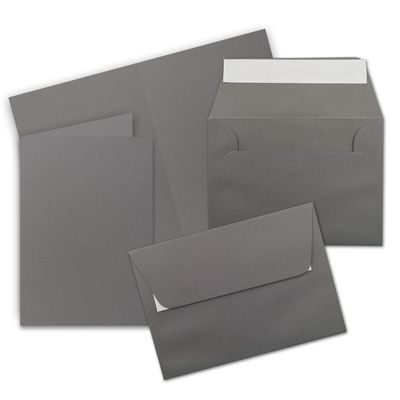 75-Piece Folded Card Set DIN A6/C6, Graphite Gray, Peel-and-Seal
