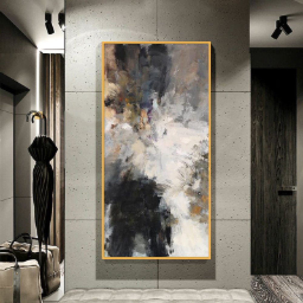 Modern Abstract Black-and-White Canvas Wall Art, 80 x 160 cm, Frameless