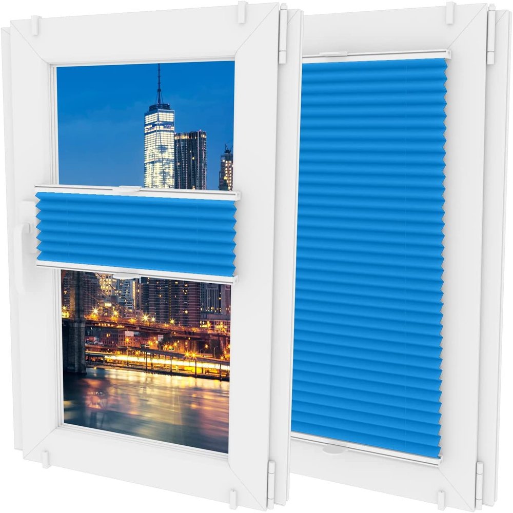 MW GROUP No-Drill Pleated Blind, Blue, 110 x 70 cm