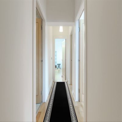 rugsx BCF MORAD Grek Runner – Black Greek Pattern, 70 x 940 cm