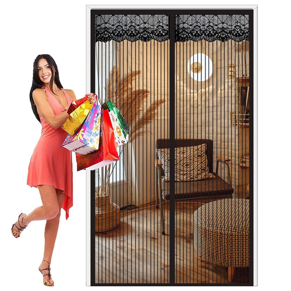 ERPENG Fly Screen Curtain, 120 x 270 cm, Magnetic Closure, No-Drill Adhesive Installation, Black A
