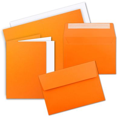 200-Piece Folded Card Set with Inserts, DIN A6/C6, Orange, 14.8 x 10.5 cm, Self-Adhesive