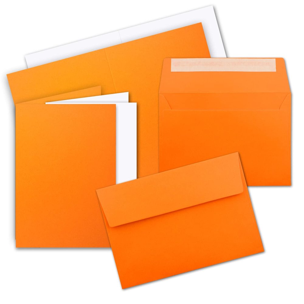 200-Piece Folded Card Set with Inserts, DIN A6/C6, Orange, 14.8 x 10.5 cm, Self-Adhesive