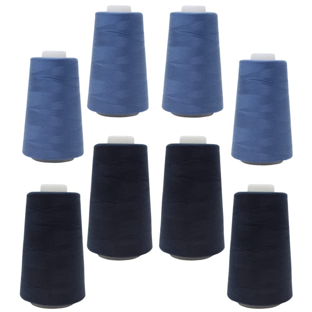 BIG-SAM 8-Cone Overlock Thread Set, 2 Colors, 2,743.2 m per Cone, NE 40/2, 100% Polyester (Royal Blue & Ink Blue)