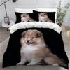 AOYNP Shetland 3D Puppy Bedding Set, 155 x 220 cm, Soft Microfiber, Zipper, 2 Pillowcases view 1