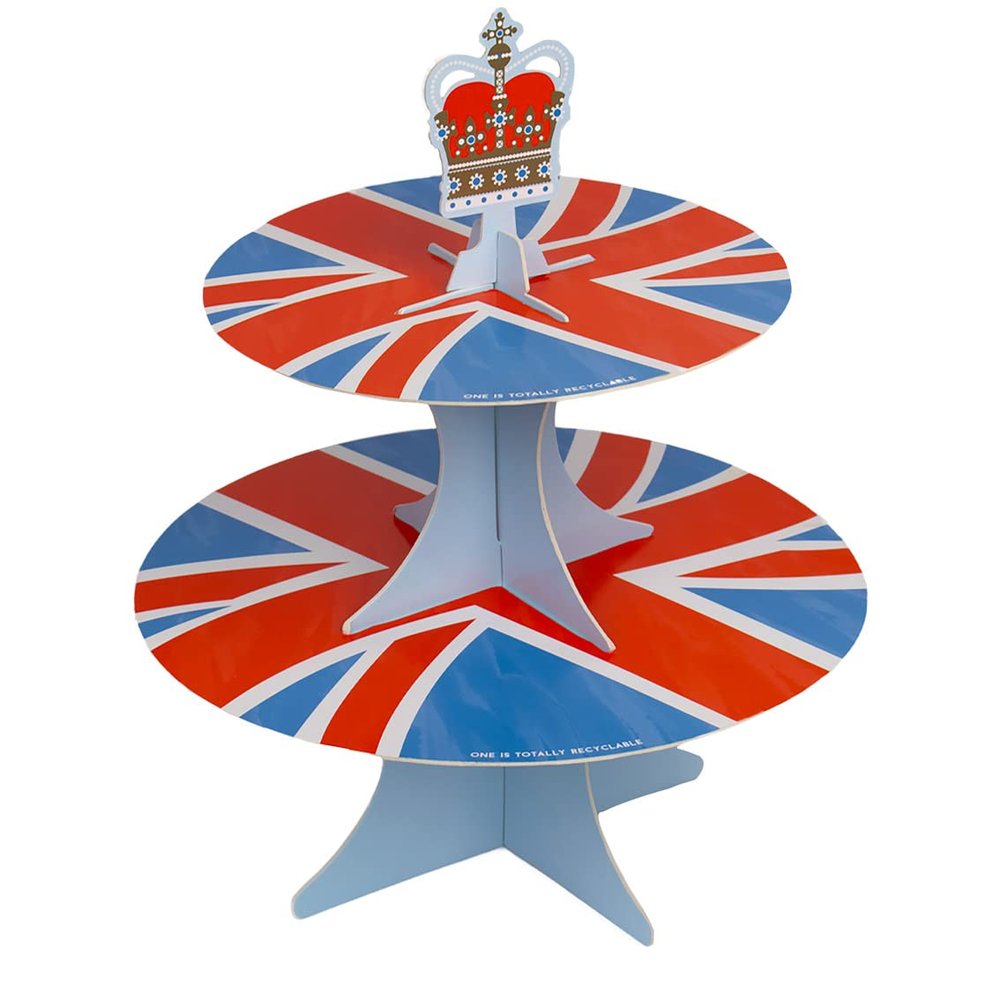 Coronation Reversible Paper Cake Stand, Union Jack and Crown, 30 cm
