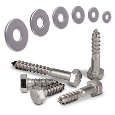 PROTECH 25-Piece M10 × 110 mm Hex-Head Wood Screw Set with M10 DIN 9021 Washers, Stainless Steel A2