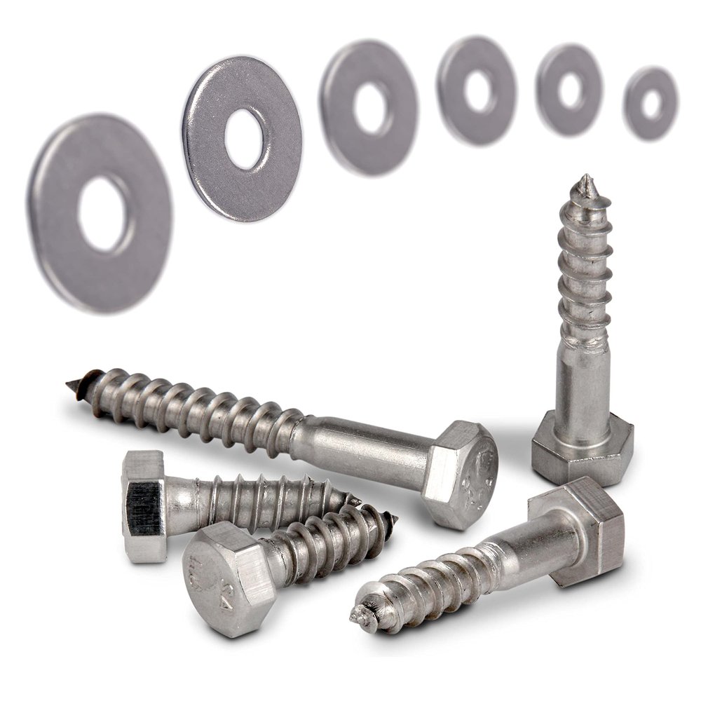 PROTECH 25-Piece M10 × 110 mm Hex-Head Wood Screw Set with M10 DIN 9021 Washers, Stainless Steel A2