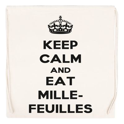 Keep Calm and Eat Mille-Feuilles Beige Drawstring Sport Bag