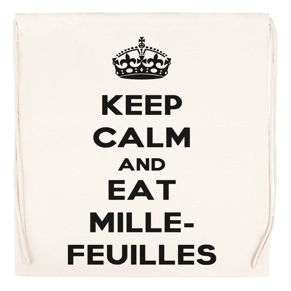 Keep Calm and Eat Mille-Feuilles Beige Drawstring Sport Bag