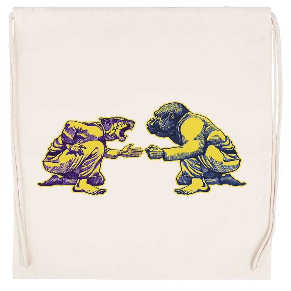 Warrior Art - Way From Life #1 - Tiger vs. Gorilla Beige Drawstring Gym Bag, Unisex