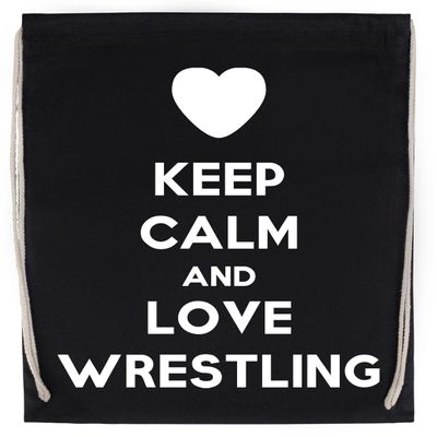 Keep Calm and Love Wrestling Black Drawstring Sports Bag