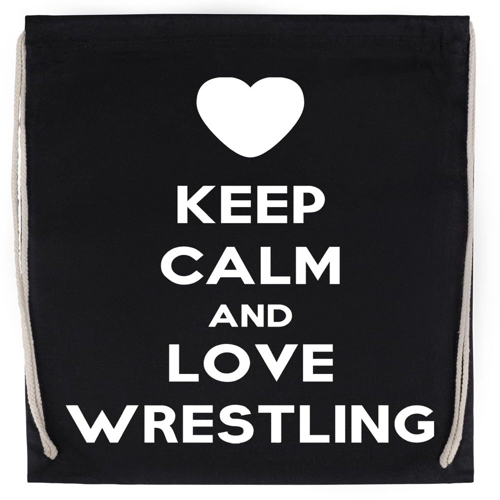 Keep Calm and Love Wrestling Black Drawstring Sports Bag