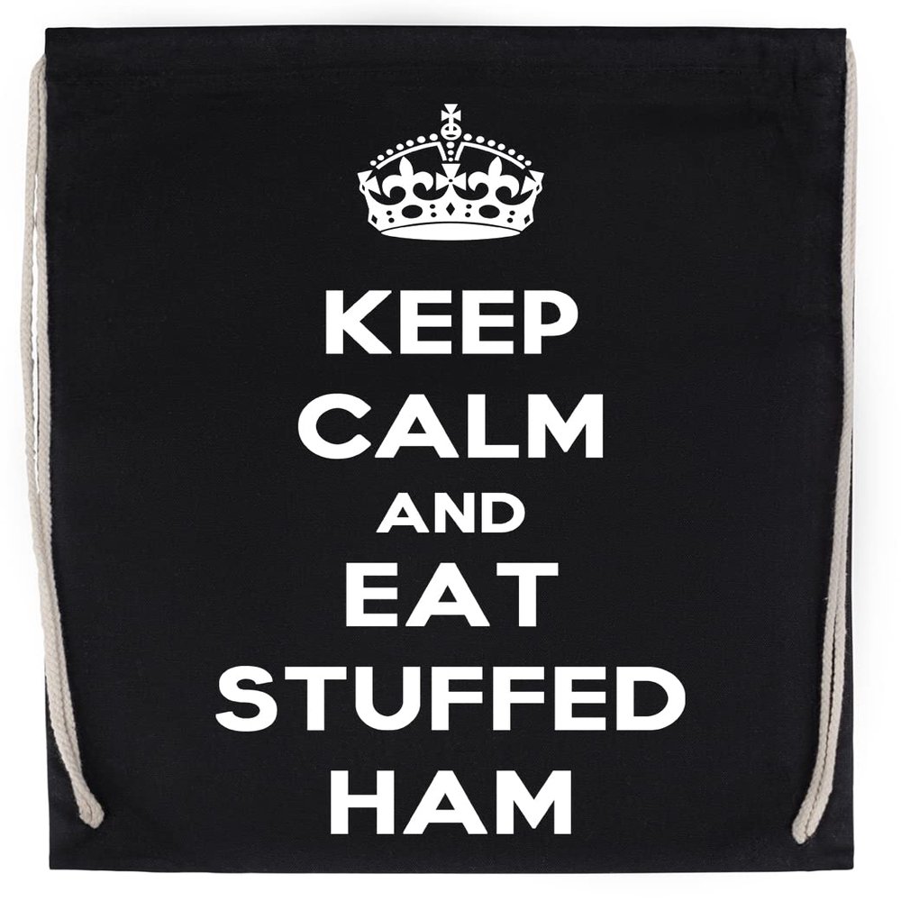 Keep Calm and Eat Stuffed Ham Drawstring Sports Bag, Black
