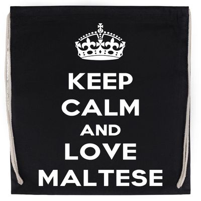 Keep Calm and Love Maltese Drawstring Sports Bag, Black