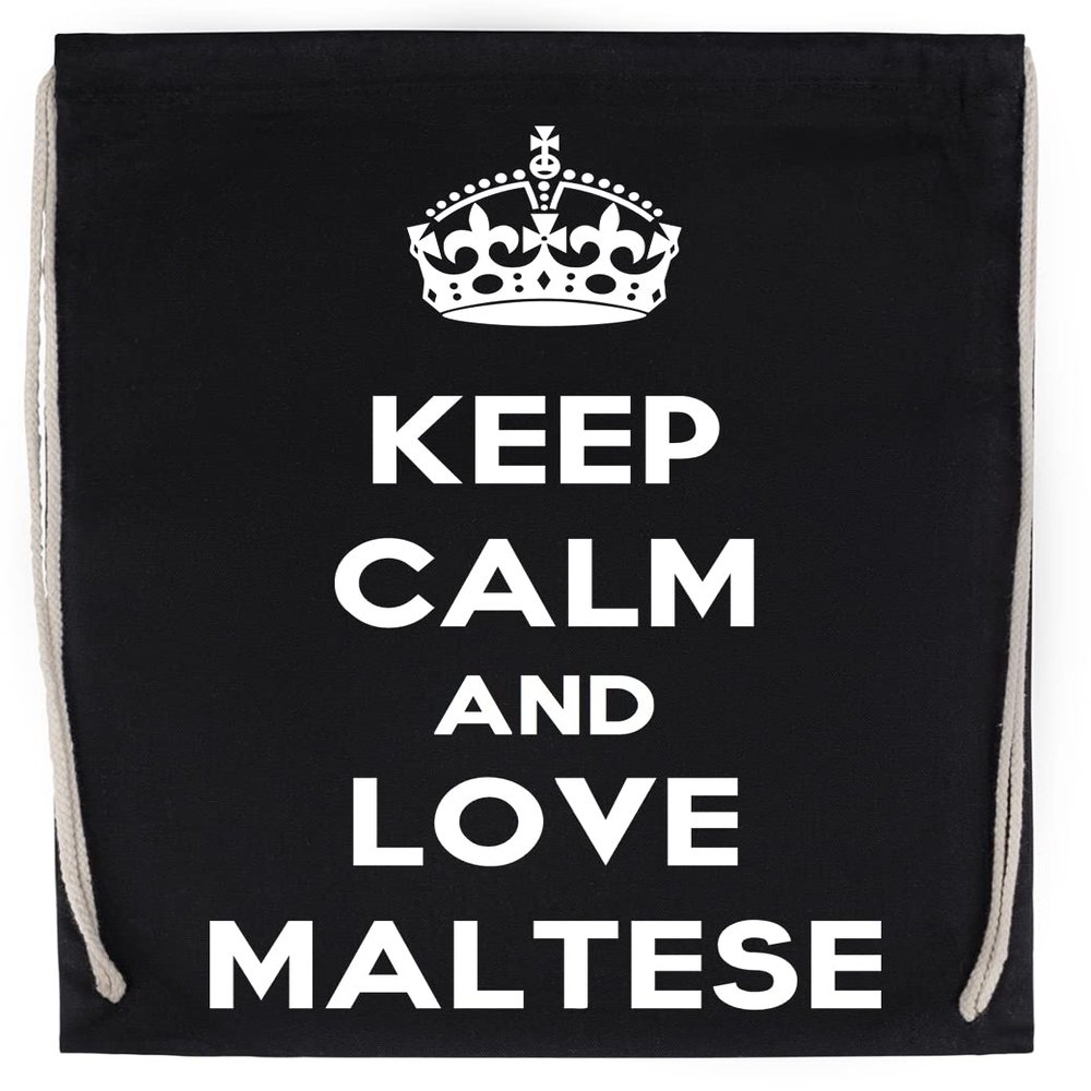Keep Calm and Love Maltese Drawstring Sports Bag, Black