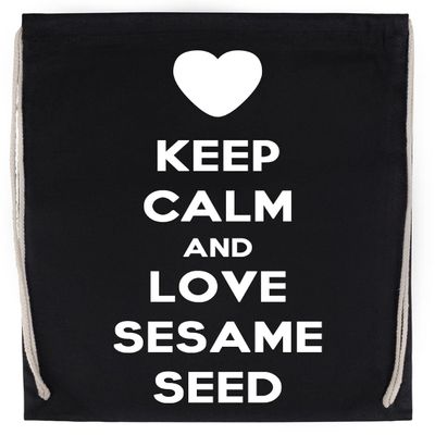 Keep Calm and Love Sesame Seed Drawstring Sports Bag, Black