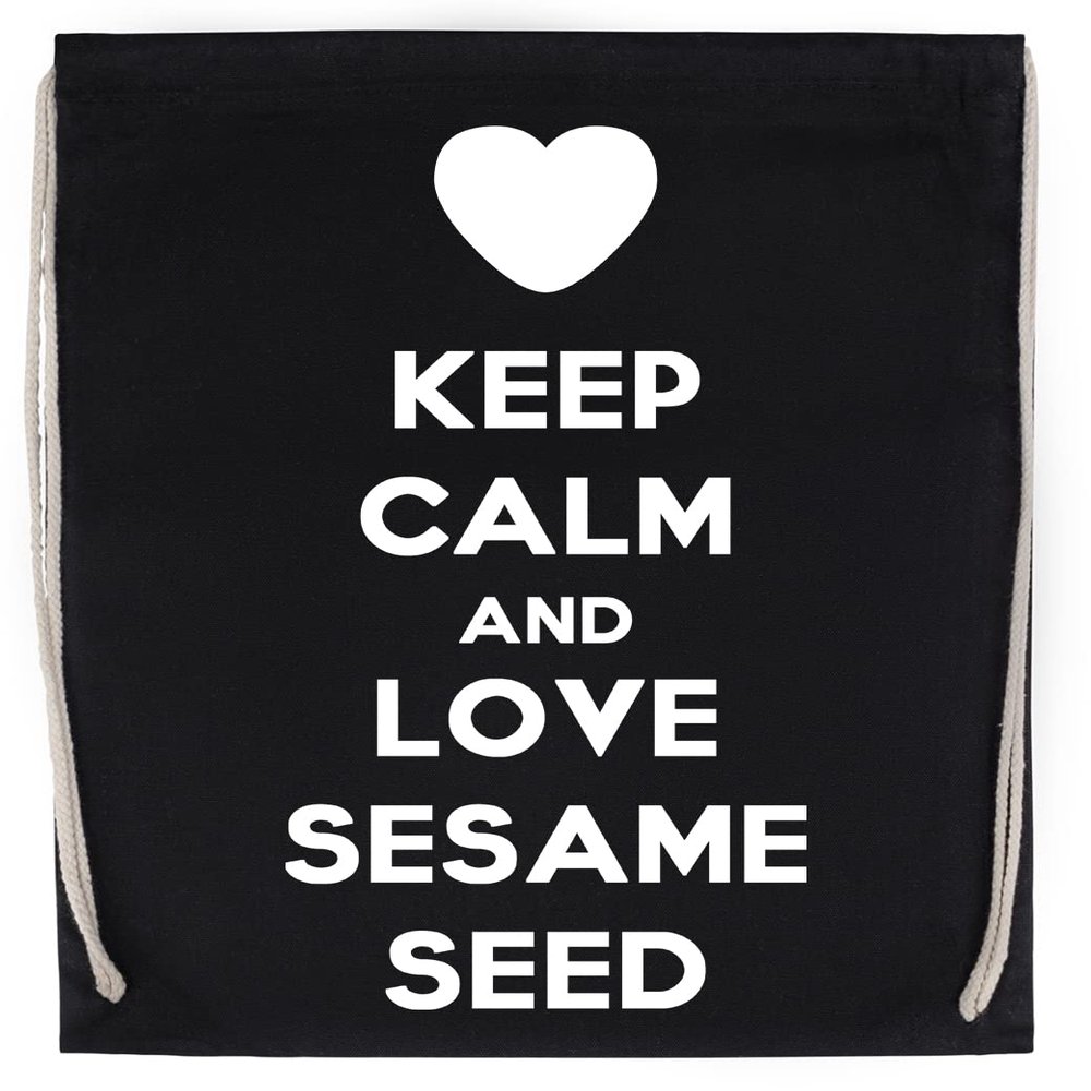 Keep Calm and Love Sesame Seed Drawstring Sports Bag, Black