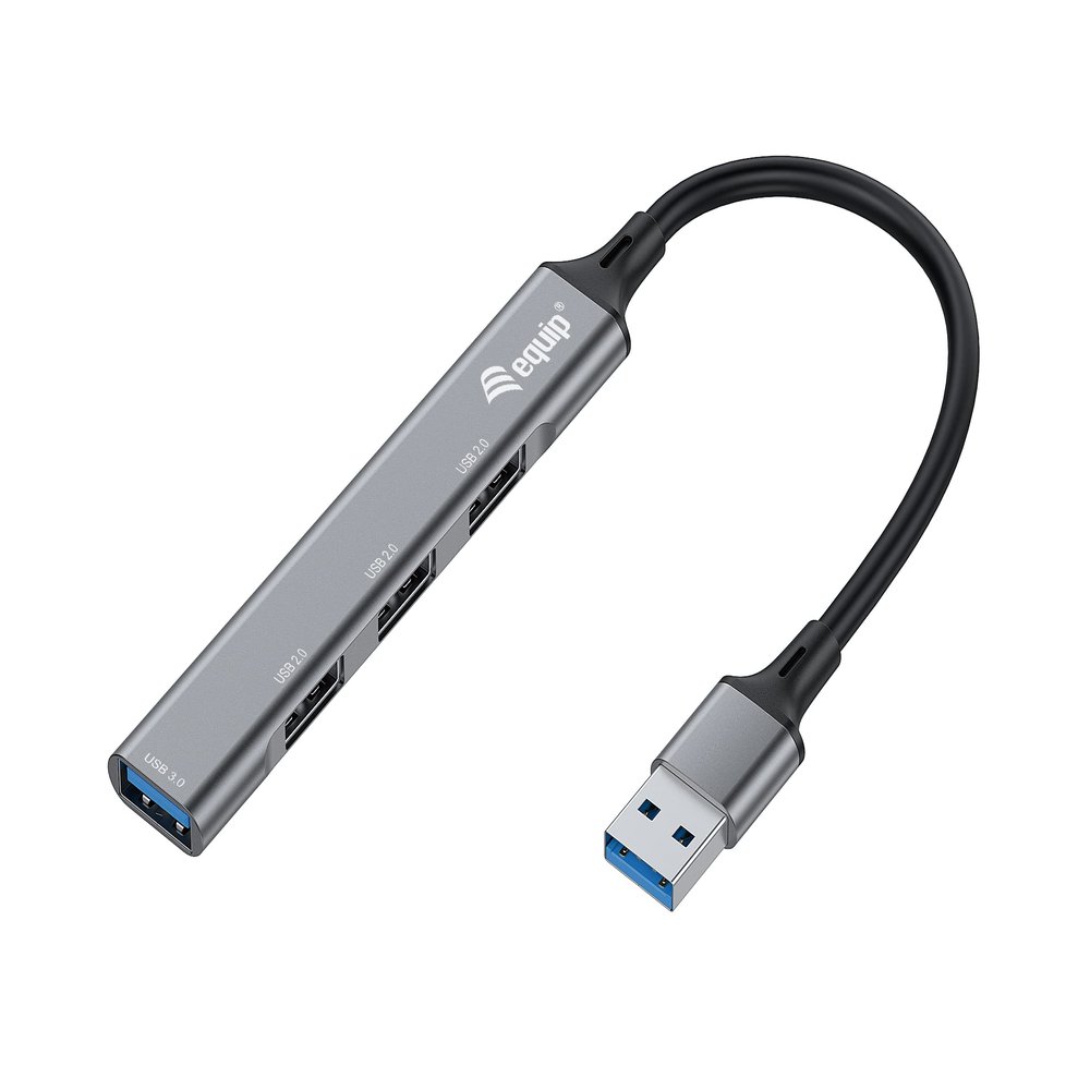 Equip 128960 4-Port USB Hub, 1x USB 3.0/3x USB 2.0, Gray