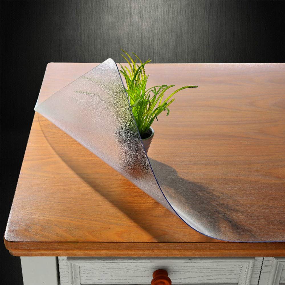 NECAUX Custom-Cut 1.5 mm Frosted PVC Table Cover with Wood-Grain Look