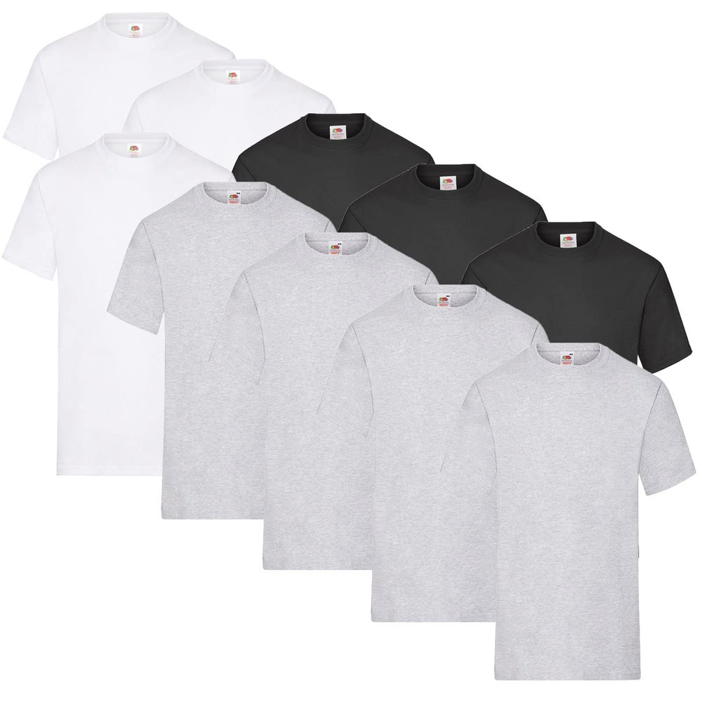 Fruit of the Loom HLKauf Bundle, 10-Pack Heavy T-Shirts, 4 Gray + 3 Black + 3 White + 1 HL Kauf Notepad, XXL