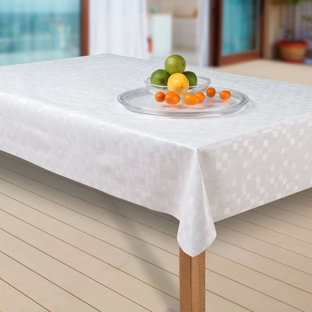 laro Washable PVC Tablecloth, Damask Gloss White, 118 x 300 cm