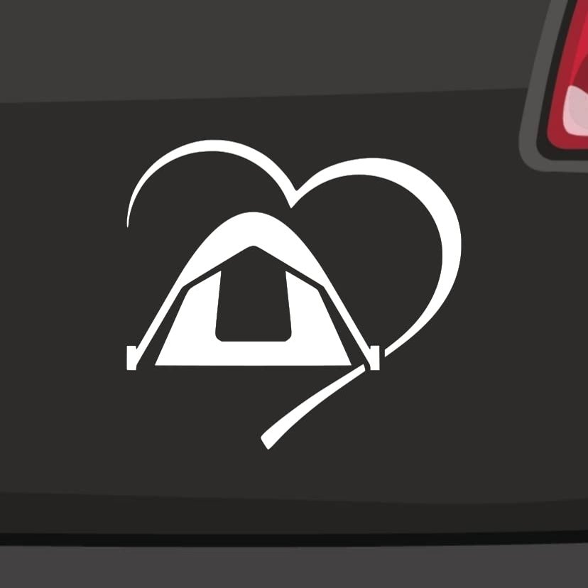 Camping Heart Sticker, 6 Sizes, 21 Colors – Camping, Festivals, Vacations, Wilderness