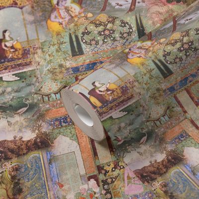 A.S. Création Oriental Green and Orange Non-Woven Wallpaper, Vintage, 10.05 x 0.53 m