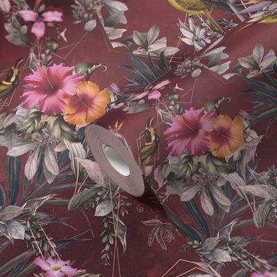 A.S. Création Dark Red Bird Wallpaper, Non-Woven Floral Wallpaper, Red/Green, 381785, 10.05 x 0.53 m, Made in Germany