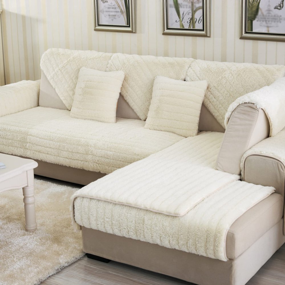 WYZPA Non-Slip Sofa Cover for L-Shaped Sectionals, Beige, 70 x 70 cm