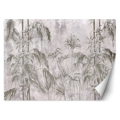 Feeby Non-Woven Photo Wallpaper, Tropical Leaves, Gray, 300 x 210 cm