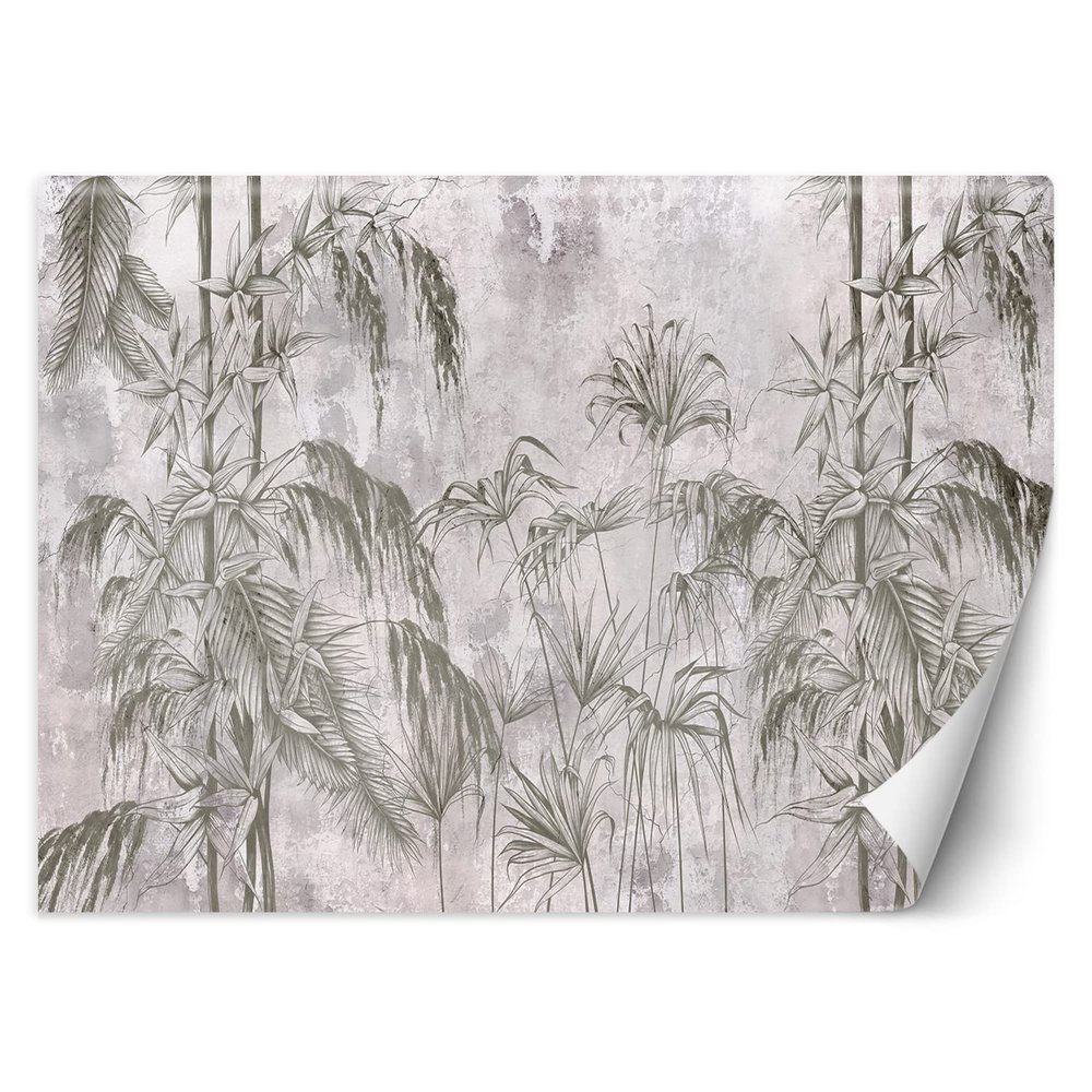 Feeby Non-Woven Photo Wallpaper, Tropical Leaves, Gray, 300 x 210 cm