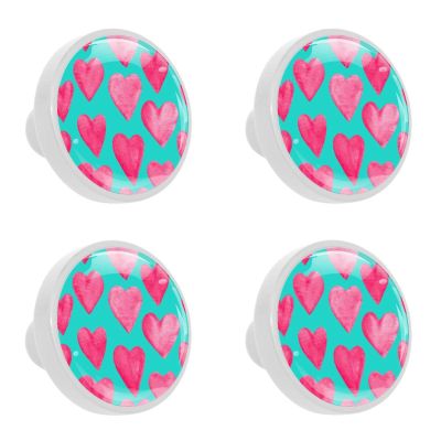 4-Piece Round Cabinet Knobs with Red Watercolor Hearts