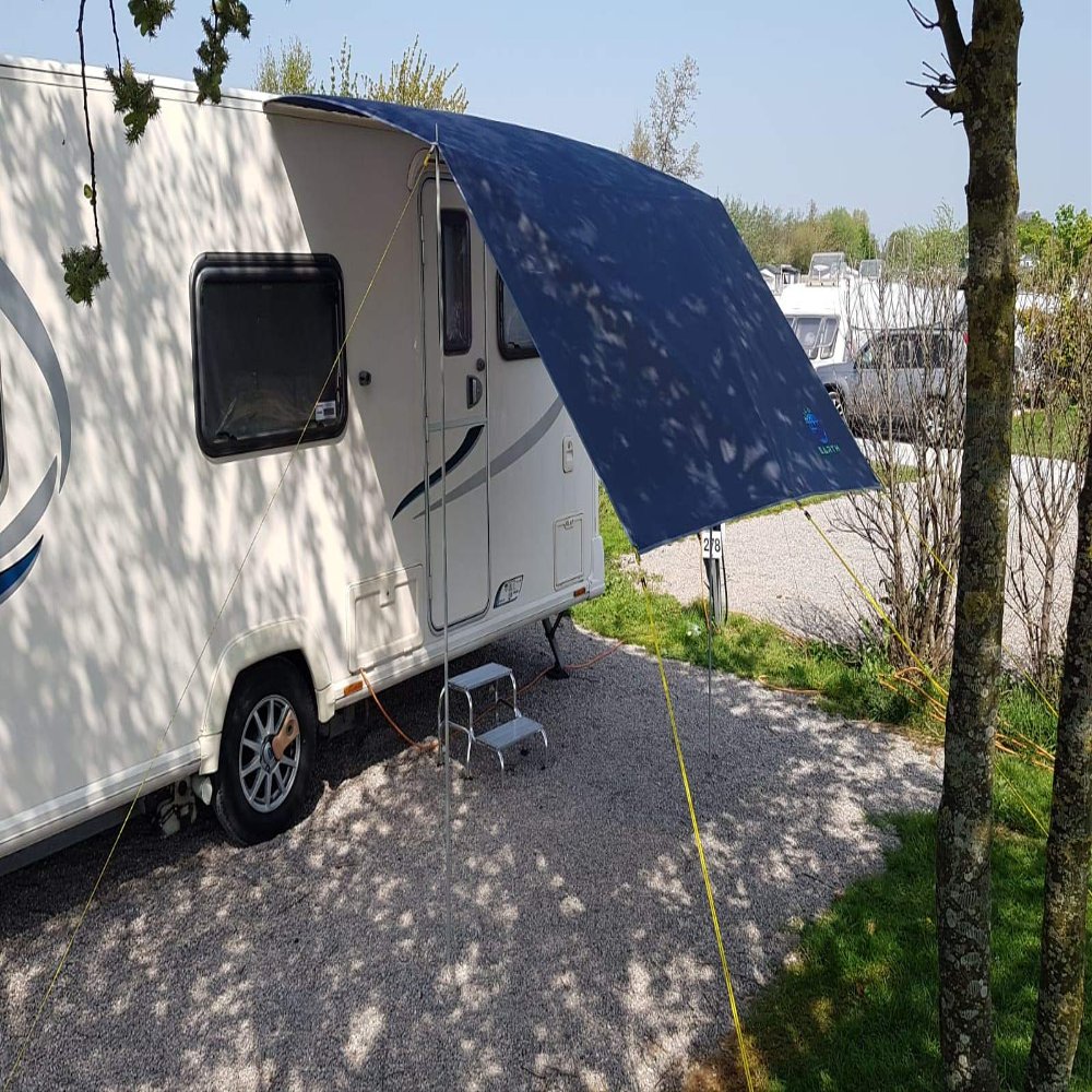 WILD EARTH DELUX Caravan Sun Canopy, Medium Gray, 240 x 300 cm, with Lightweight Aluminum Telescopic Poles