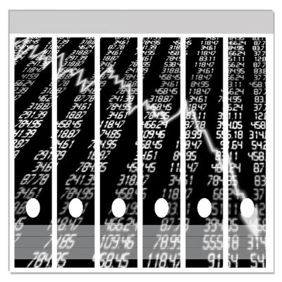 Wallario Binder Spine Stickers, Falling Stock Prices, Black and White, Set of 6