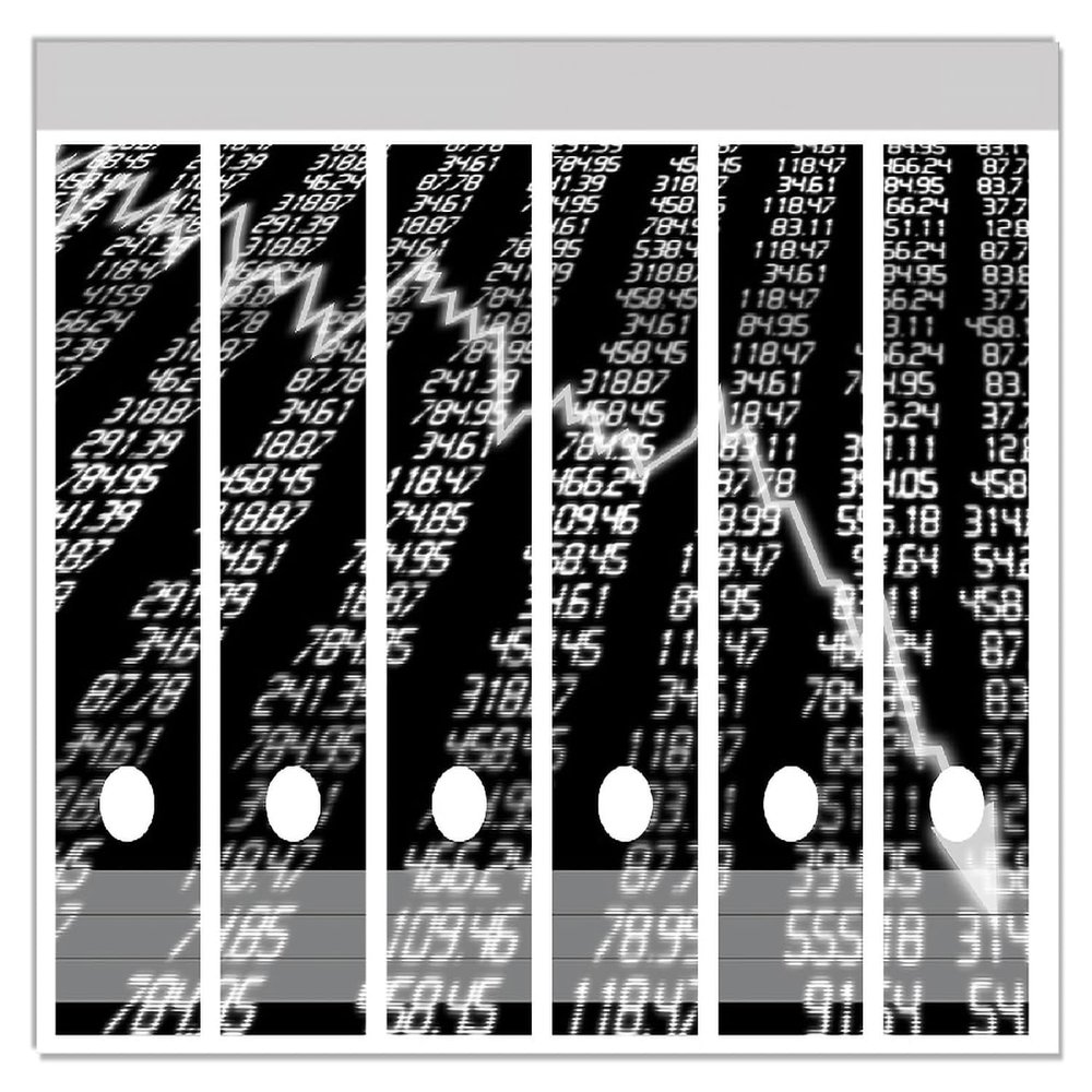 Wallario Binder Spine Stickers, Falling Stock Prices, Black and White, Set of 6