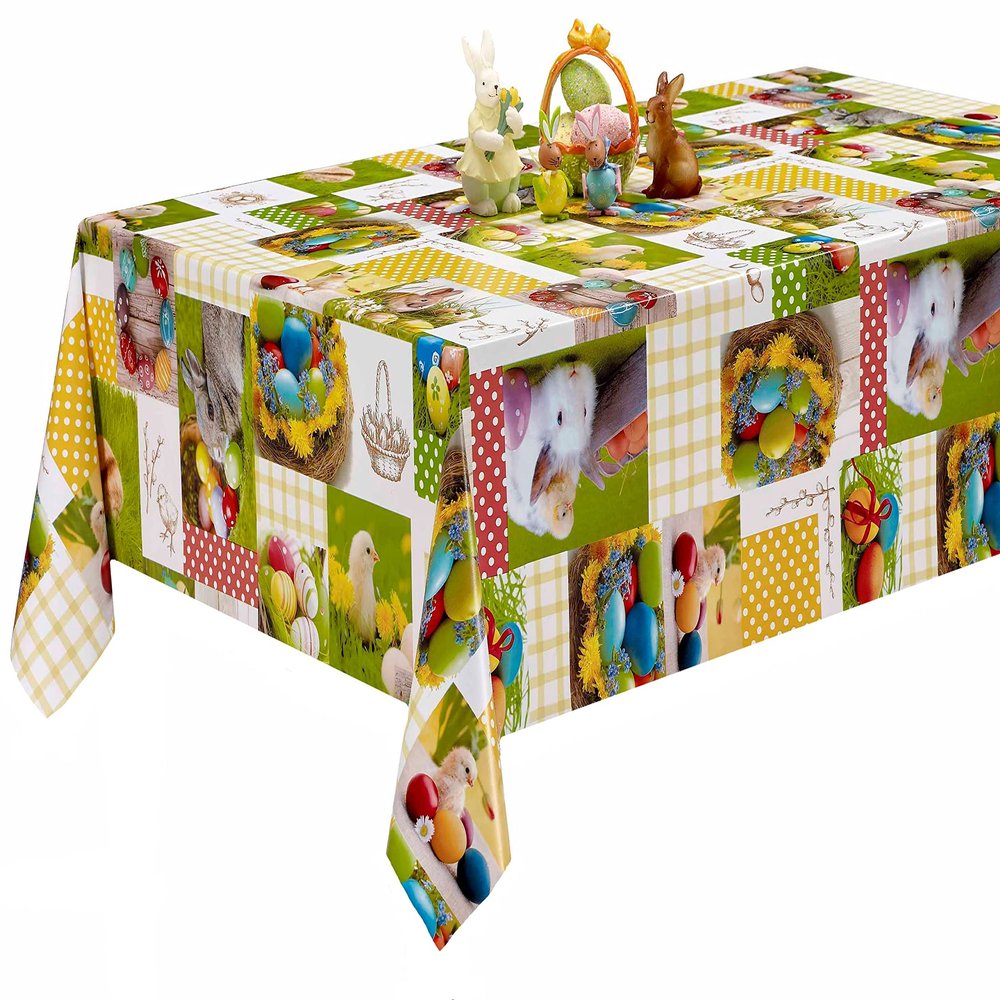 PVC Easter 4 Tablecloth, Wipe-Clean, Custom Length & Width, Bunny, Egg & Chick, 80 x 160 cm