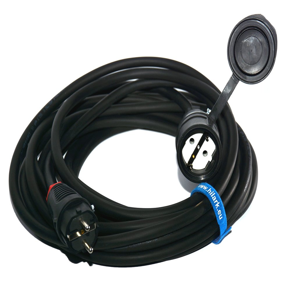 Hilark 3-Core Extension Cable, 1.5 mm², IP44, Schuko Plug, H05VV-F, 2 m, Black