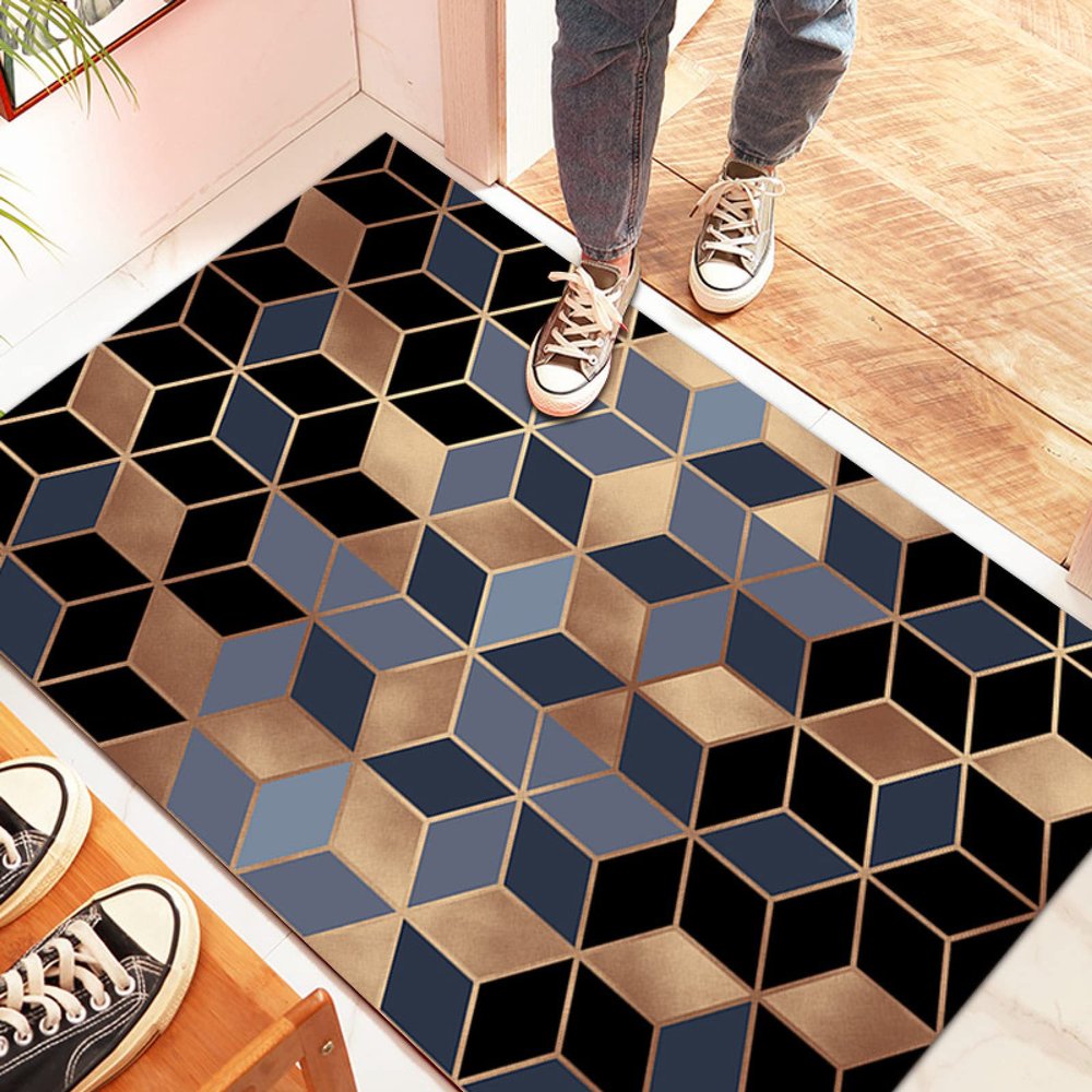 LNXSESN Gold, Blue & Black Doormat, 50 x 80 cm