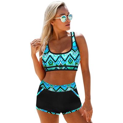 Women's Two-Piece High-Waisted Bikini Set with Landscape Print, XL