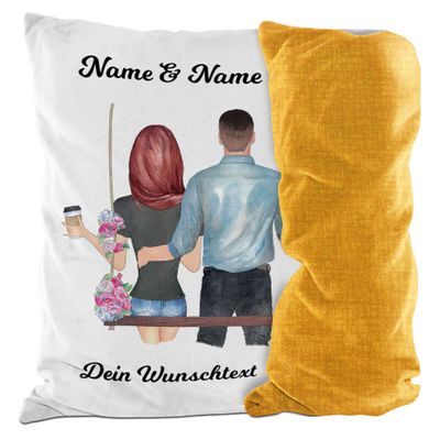 Print Royal Personalized Couple Pillow with Text and Names, Yellow Patterned, 40 x 40 cm