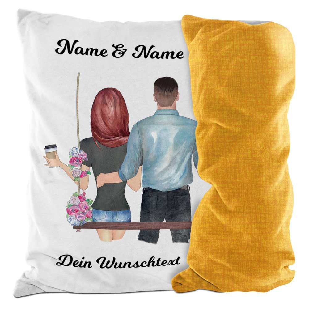 Print Royal Personalized Couple Pillow with Text and Names, Yellow Patterned, 40 x 40 cm