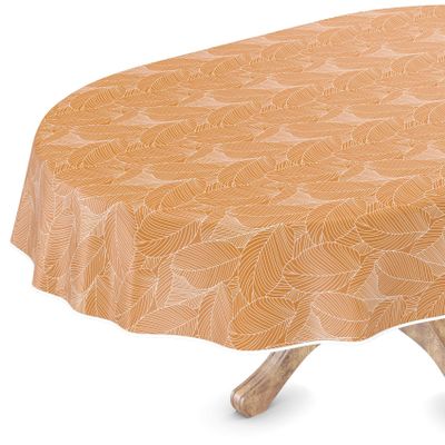 ANRO Washable Oilcloth Tablecloth, Oval, 140 x 320 cm, Mathilda Light Brown/Beige