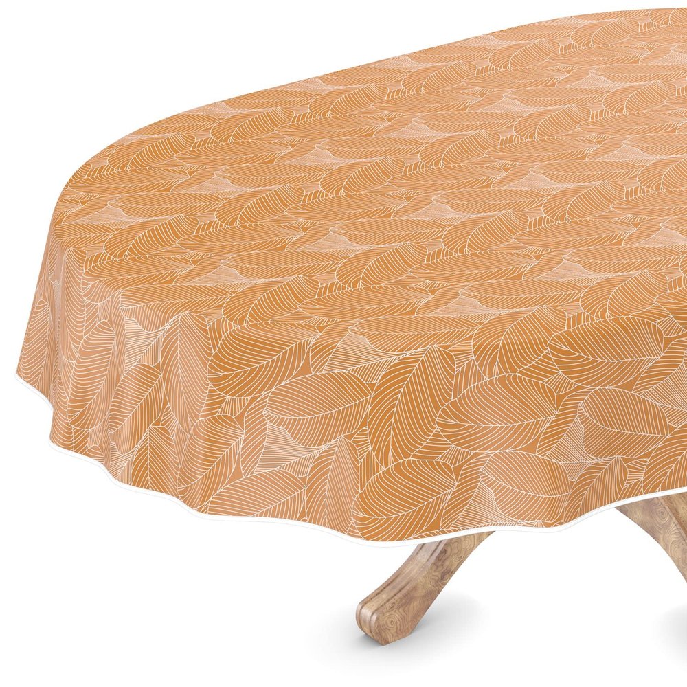 ANRO Washable Oilcloth Tablecloth, Oval, 140 x 320 cm, Mathilda Light Brown/Beige