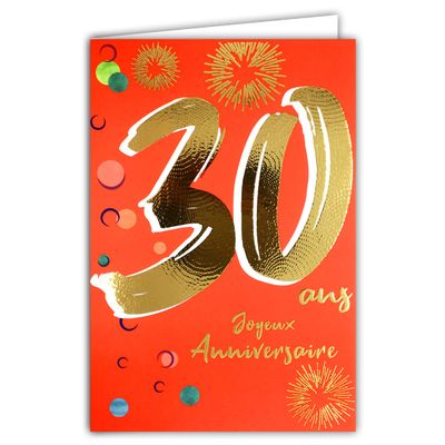 Afie 69-2430 30th Birthday Greeting Card, Shiny Textured Gold, for Men, with Envelope, Made in France