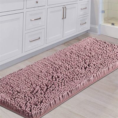 Chenille Bathroom Mat, Extra Soft and Absorbent, Non-Slip, Quick-Drying, Machine Washable, Coral Pink, 120 x 43 cm