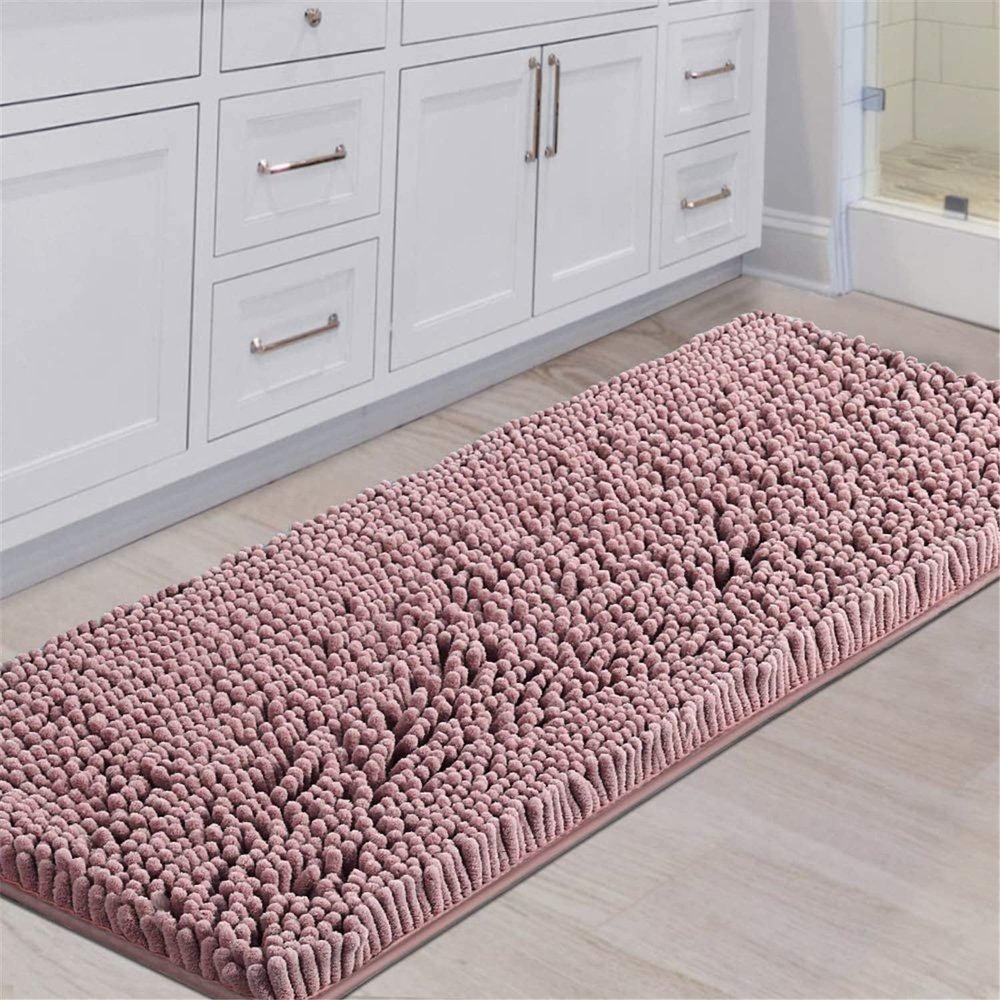 Chenille Bathroom Mat, Extra Soft and Absorbent, Non-Slip, Quick-Drying, Machine Washable, Coral Pink, 120 x 43 cm