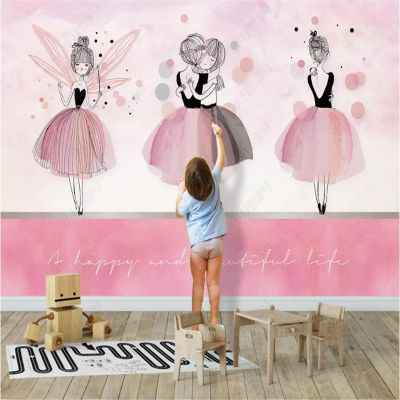 Yimesoy Nordic Pink Ballet Princess 3D Wall Mural, 430 x 300 cm