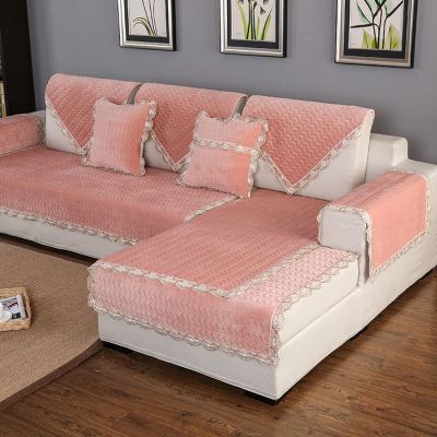 WYZPA Plush L-Shaped Sofa Cover, Pink, 70 x 90 cm